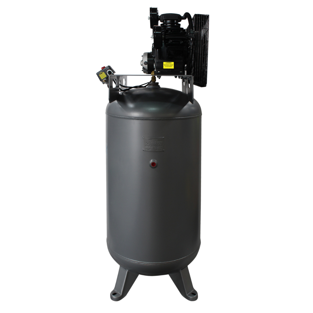 California Air Tools CALAIR 80050BD 80 Gal 5.0 hp One-Stage Oil-Lubricated Belt Driven Air Compressor side profile with heavy-duty steel construction