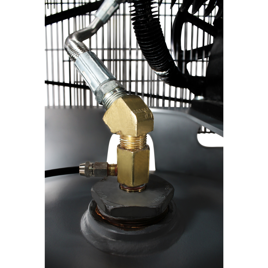 California Air Tools CALAIR 80050BD 80 Gal 5.0 hp One-Stage Oil-Lubricated Belt Driven Air Compressor tank drain valve detail for moisture removal