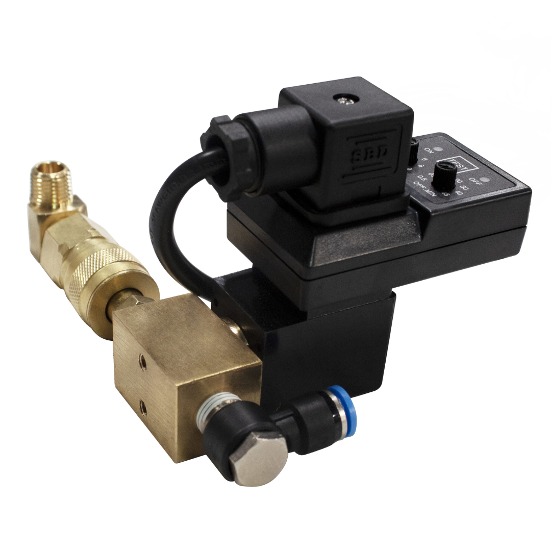 California Air Tools EZ2321ADS AUTOMATIC DRAIN VALVE SHORT EXTENSION KIT side view showing short extension design and port connections