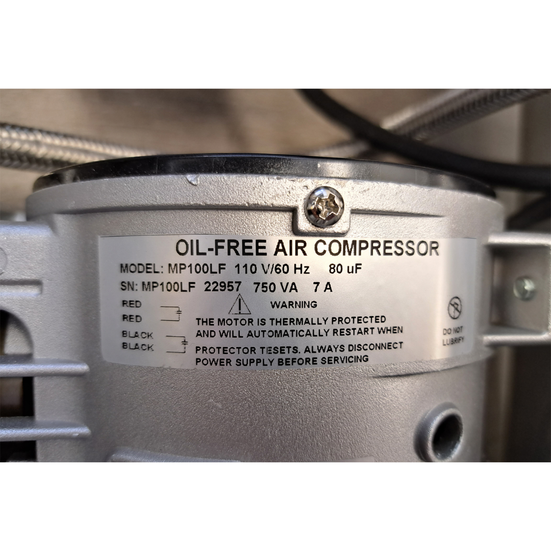 California Air Tools MP-100LF (110v 60hz) 1.0 Hp Motor-Pump – Long Life close-up of product label and specifications plate