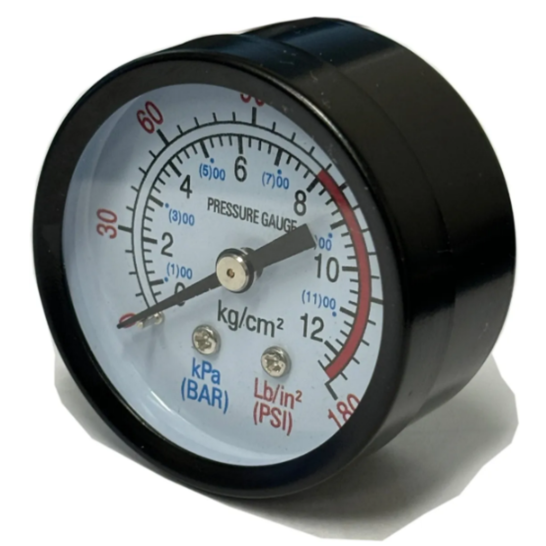 California Air Tools Pressure Gauge 2″ Diameter Center Back Mount 1/4″ NPT 0-180 PSI 91065 front view showing dual-scale dial with PSI and kPa markings