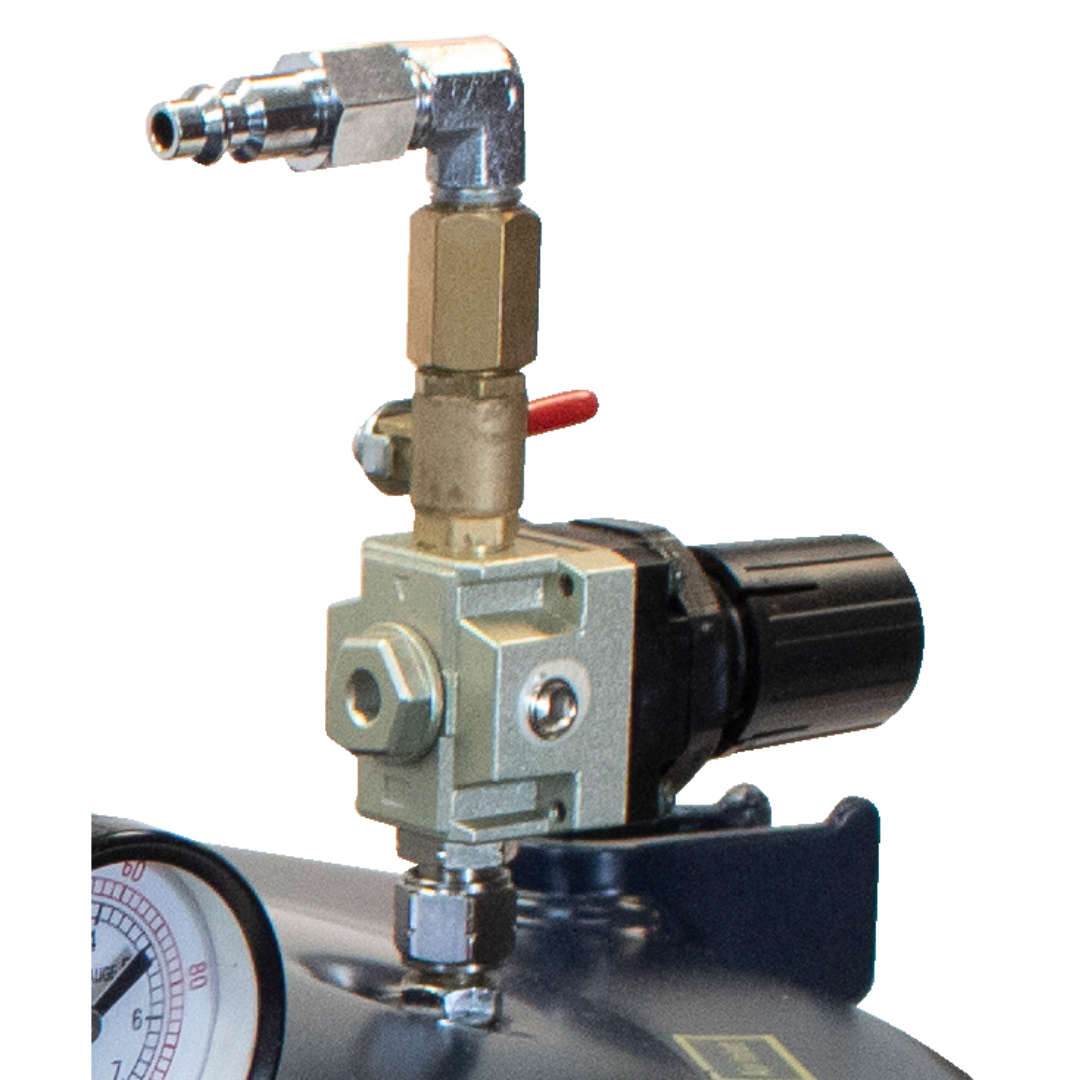 California Air Tools Pressure Pot Regulator 60 PSI 91256 side view showing inlet and outlet connections