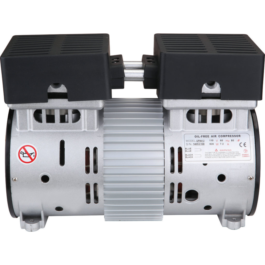 California Air Tools SP-9413 (110v 60hz) 1.0 Hp Ultra Quiet & Oil-Free Pump/Motor front angle view showing intake ports and vibration-reducing construction