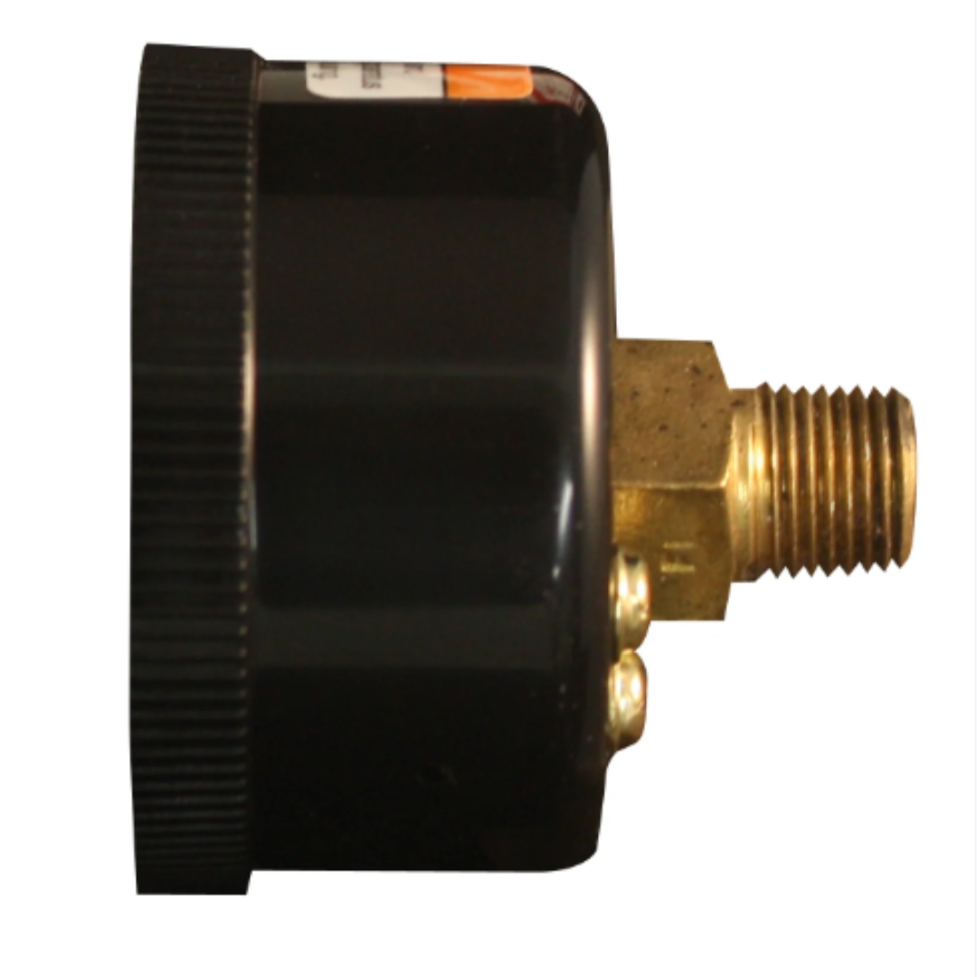 California Air Tools Small Pressure Gauge 1.5″ Diameter Center Back Mount 1/8″ NPT 0-180 PSI, CAT-96005 side profile showing center back mount connection and threaded fitting