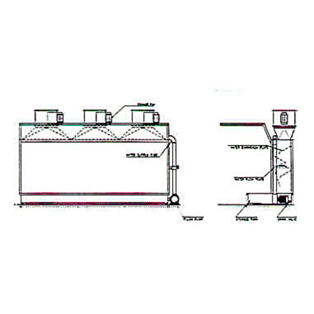 Castaly 12" Water Filter Spray Booth TS-12WB technical dimension diagram showing booth structure layout, airflow configuration, and installation measurements for industrial spray finishing environments.
