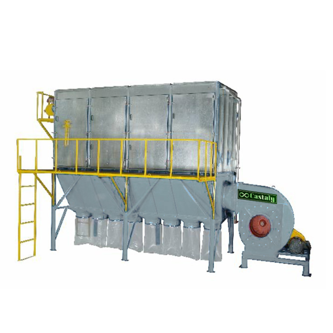Castaly 50 HP outdoor dust collection system with large metal filtration housing, access ladder, and industrial blower unit