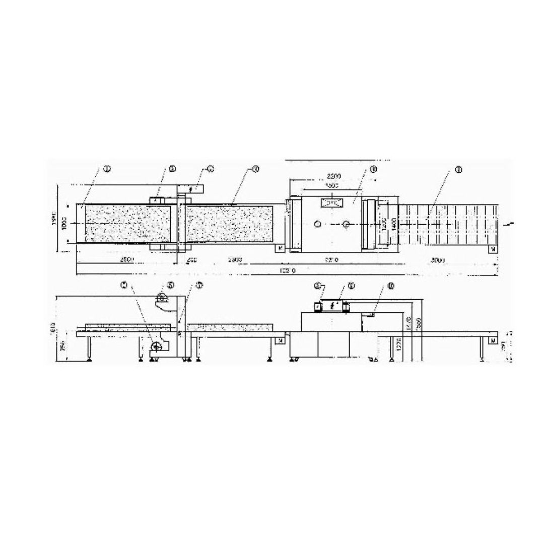 Castaly Auto Wrapping Package Machine PK-3986PP technical layout diagram showing structural dimensions and mechanical configuration for industrial wrapping applications.