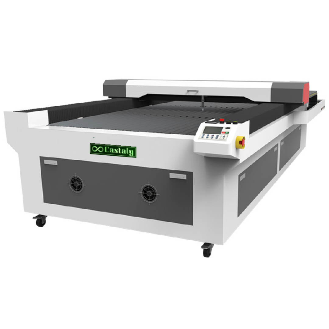 Castaly Engraving / Cutting Laser machine full front view with flatbed working table and control panel