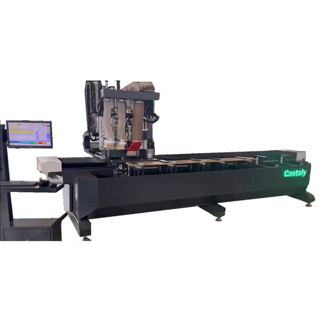 Castaly Outlaw CNC Jamb & Louver 3 axis-Machining Center full machine view with integrated control station and extended bed