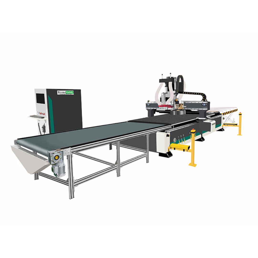 Castaly Pro CNC Router full system view with automated infeed conveyor and machining center