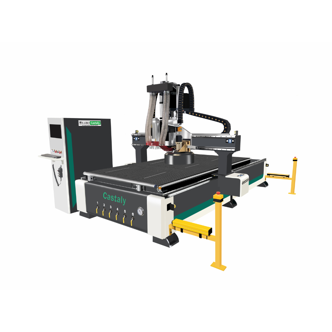 Castaly Super CNC Router (Rotary 12 Tools ATC) full machine view with rotary automatic tool changer and support arms