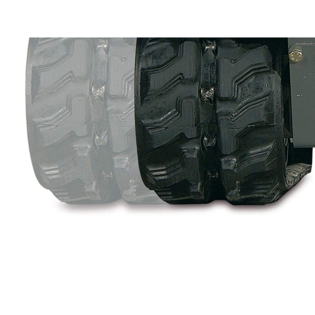 Close-up image of IMER IM R19 Articulated & Telescopic Lift rubber track system designed for rough terrain traction and reduced ground pressure.