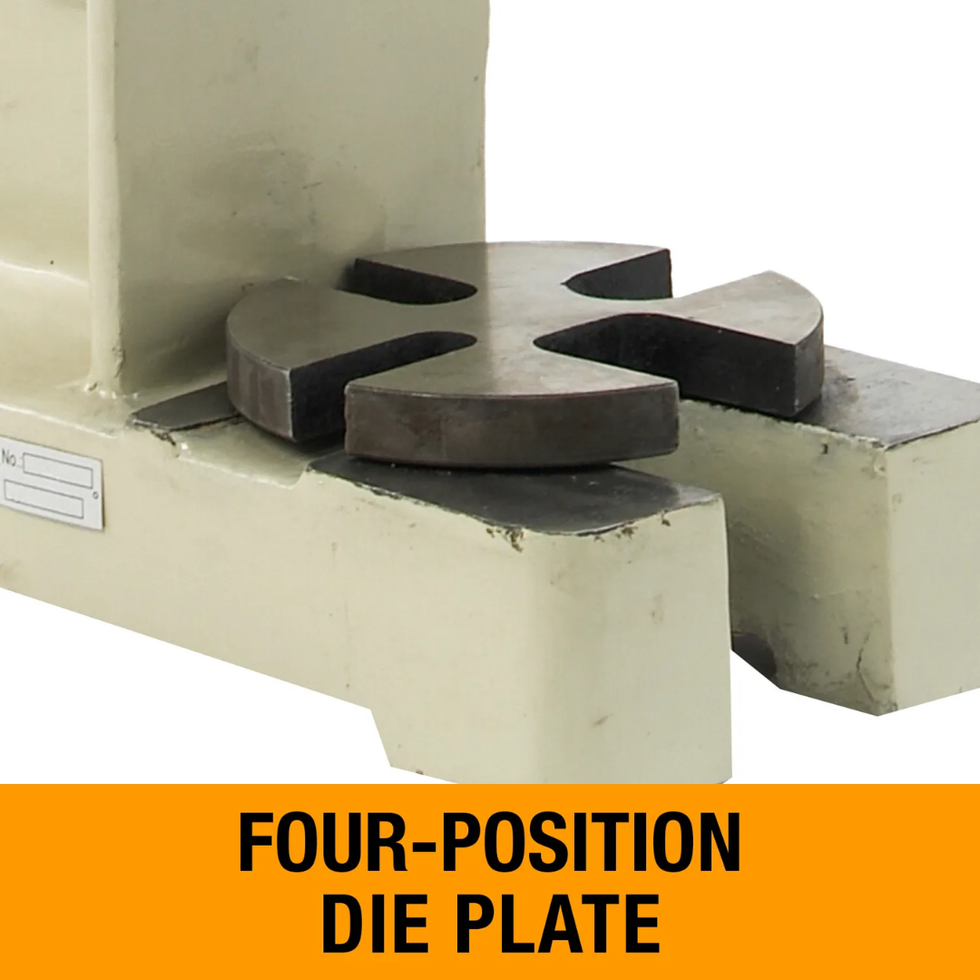 Close-up of Baileigh Arbor Presses: Pressure AP-3R 1000260 four-position die plate designed for versatile pressing, staking, assembly, and forming operations.