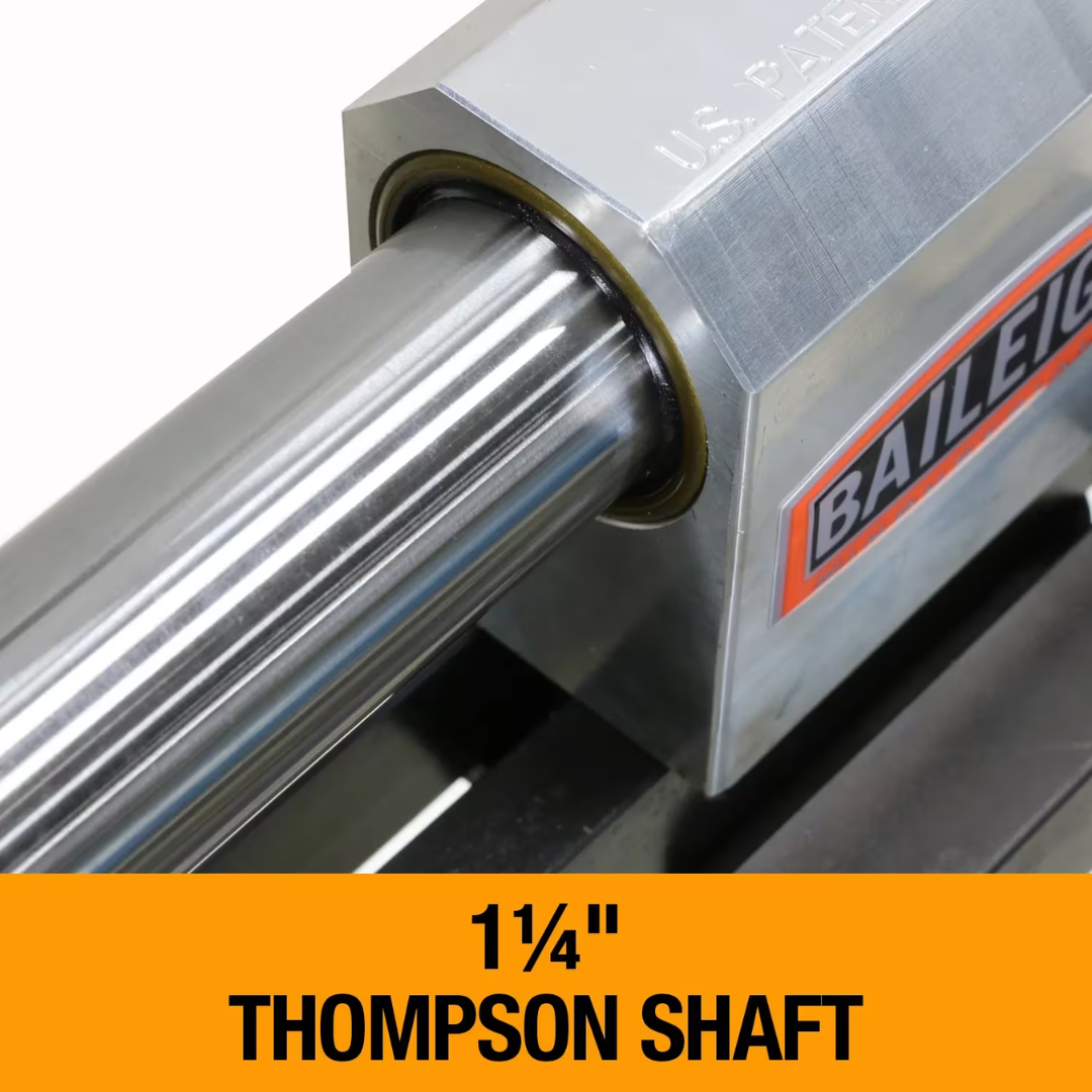 Close-up of Baileigh Radial Jaw Tube and Pipe Notcher, 2.5" OD Capacity (TN-250) BA9-METN250 precision Thompson shaft assembly ensuring smooth operation and accurate notching performance.