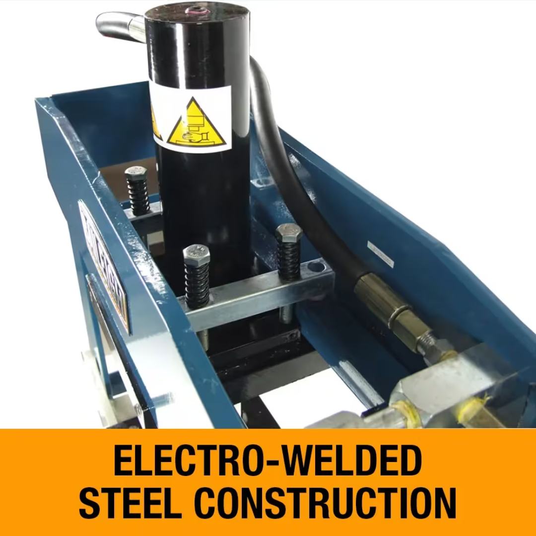 Close-up of Baileigh Shop Press: H Frame, 7.5" Stroke 1004808 highlighting durable electro-welded steel frame construction designed for industrial pressing operations.