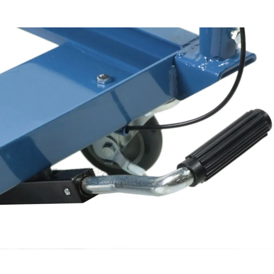 Close-up of the Baileigh B-Cart Hydraulic Lift Cart 1000578 foot pedal hydraulic lifting system engineered for smooth elevation control and efficient load handling.