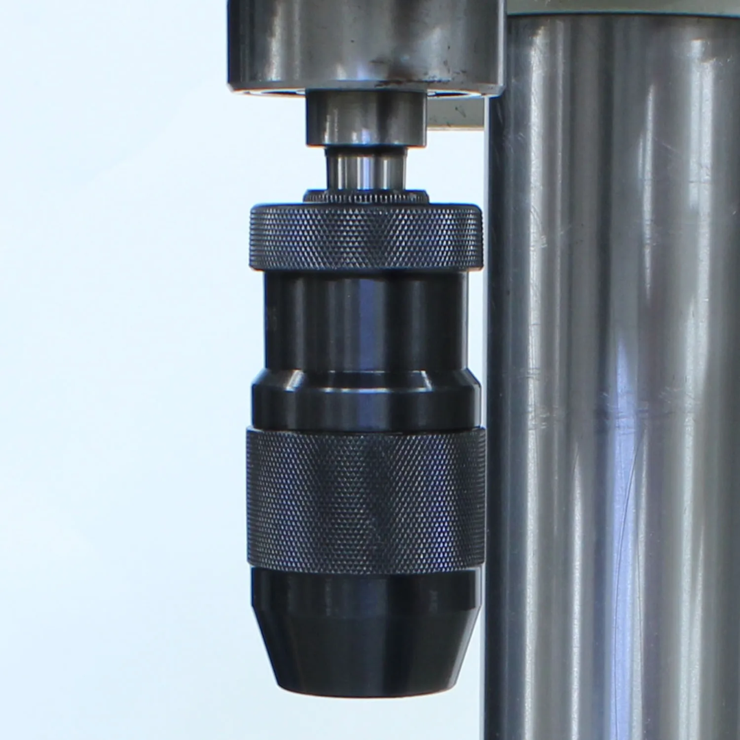 Close-up of the Baileigh Drill Press DP-0625E 1022127 precision drill chuck designed for secure tool holding and accurate drilling performance.