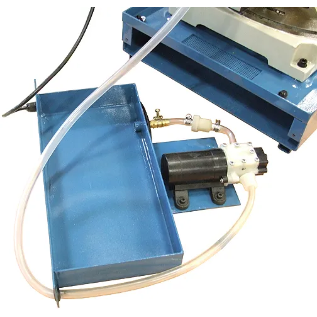 Close-up of the Baileigh Manually Operated Coldsaw CS-225M 1013715 coolant system designed to improve blade life, reduce heat buildup, and enhance cutting performance.