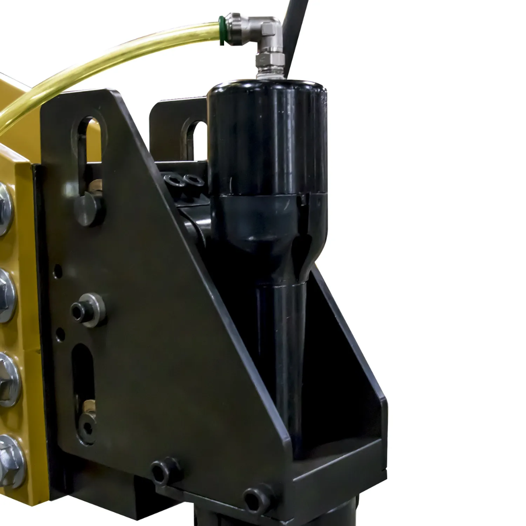 Close-up of the Baileigh Pneumatic Power Hammer (PH-28A) BA9-PH28A pneumatic hammer head and adjustment mechanism for controlled metal forming.