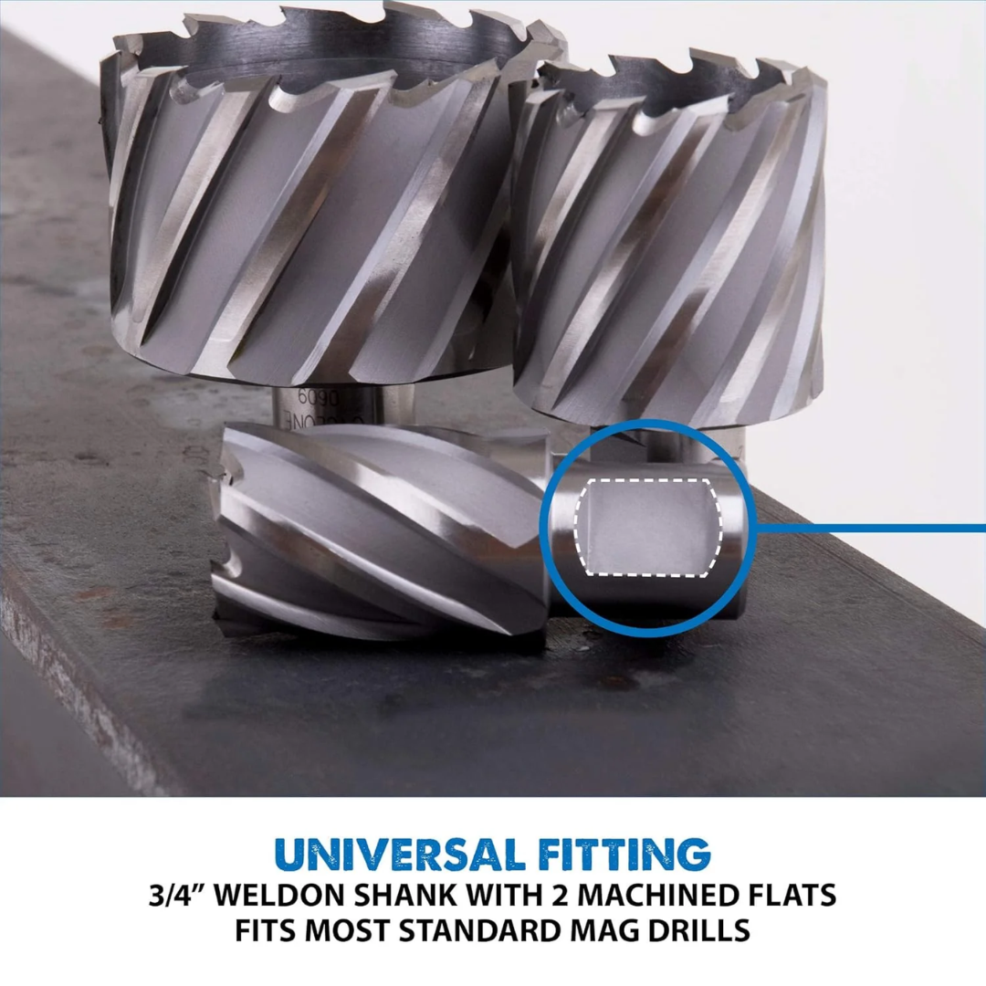 Close-up of the cutting teeth on the Evolution Power Tools 12pc 2 in. Depth Annular HSS Mag Drill Cutter Set CC12SET-2 showing precision-engineered HSS cutting edges.