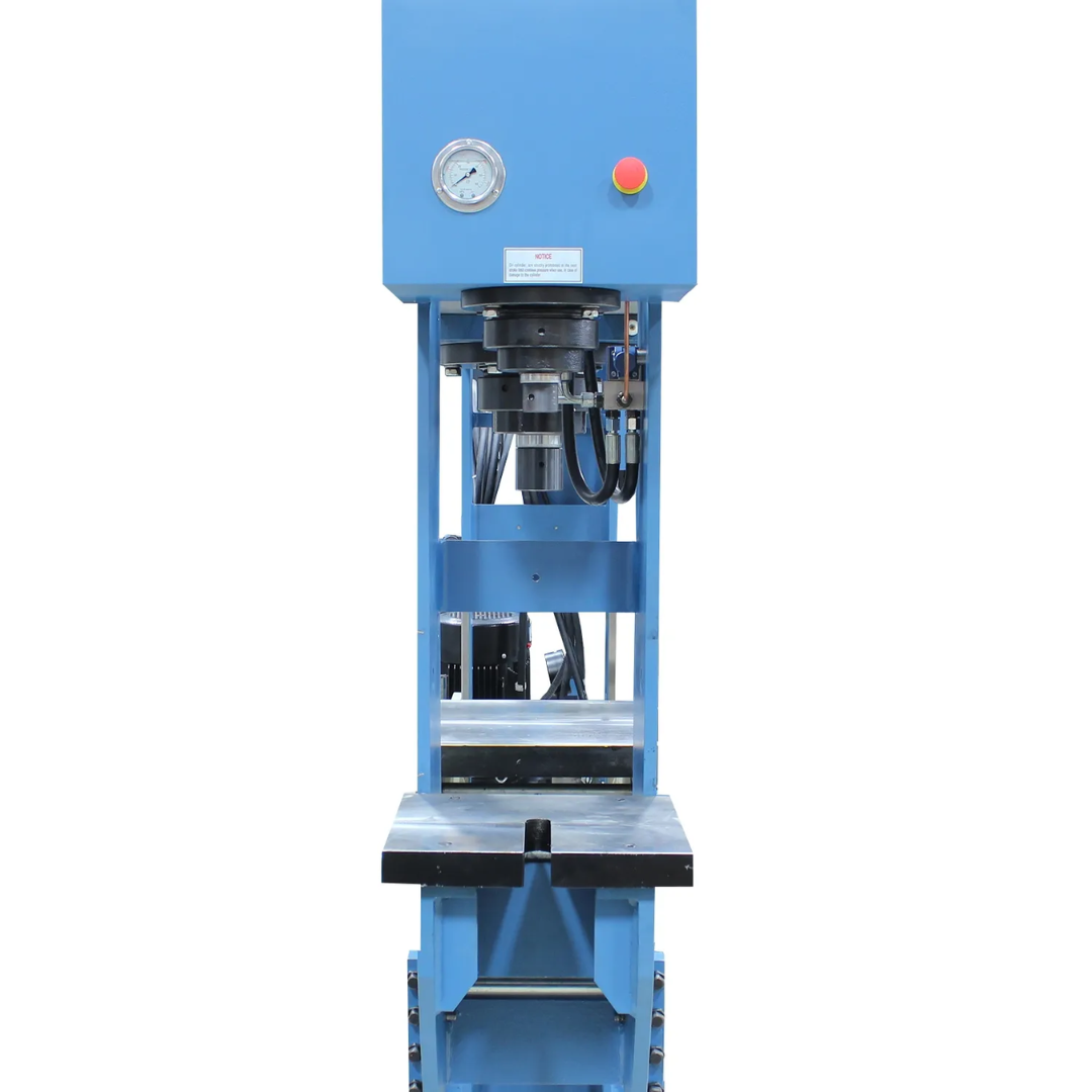 Close-up of the hydraulic ram and tooling area on Baileigh Two Station Hydraulic Press HSP-200M-C 1019291 designed for precision pressing, forming, and assembly operations.