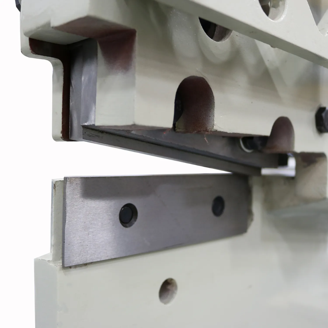 Close-up of the shear blade area on the Baileigh Manual Ironworker with Punch SW-22M-P 1010452 illustrating precision metal cutting capability.