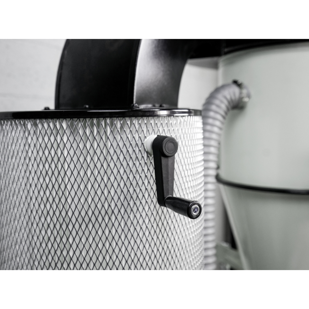 Close-up of reinforced fabric filter bag and clamp on Maksiwa CY/3.C dust collector