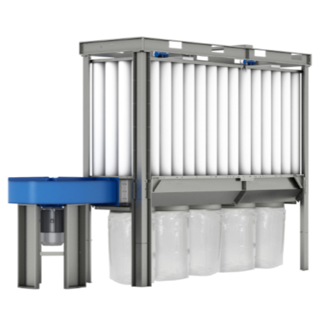 Coima USA Enclosureless Dust Collector with Shaker SHK-5 featuring extended high-capacity vertical filter cartridges, reinforced galvanized steel frame, integrated shaker cleaning system, and multi-bag dust collection system for maximum industrial air filtration performance.