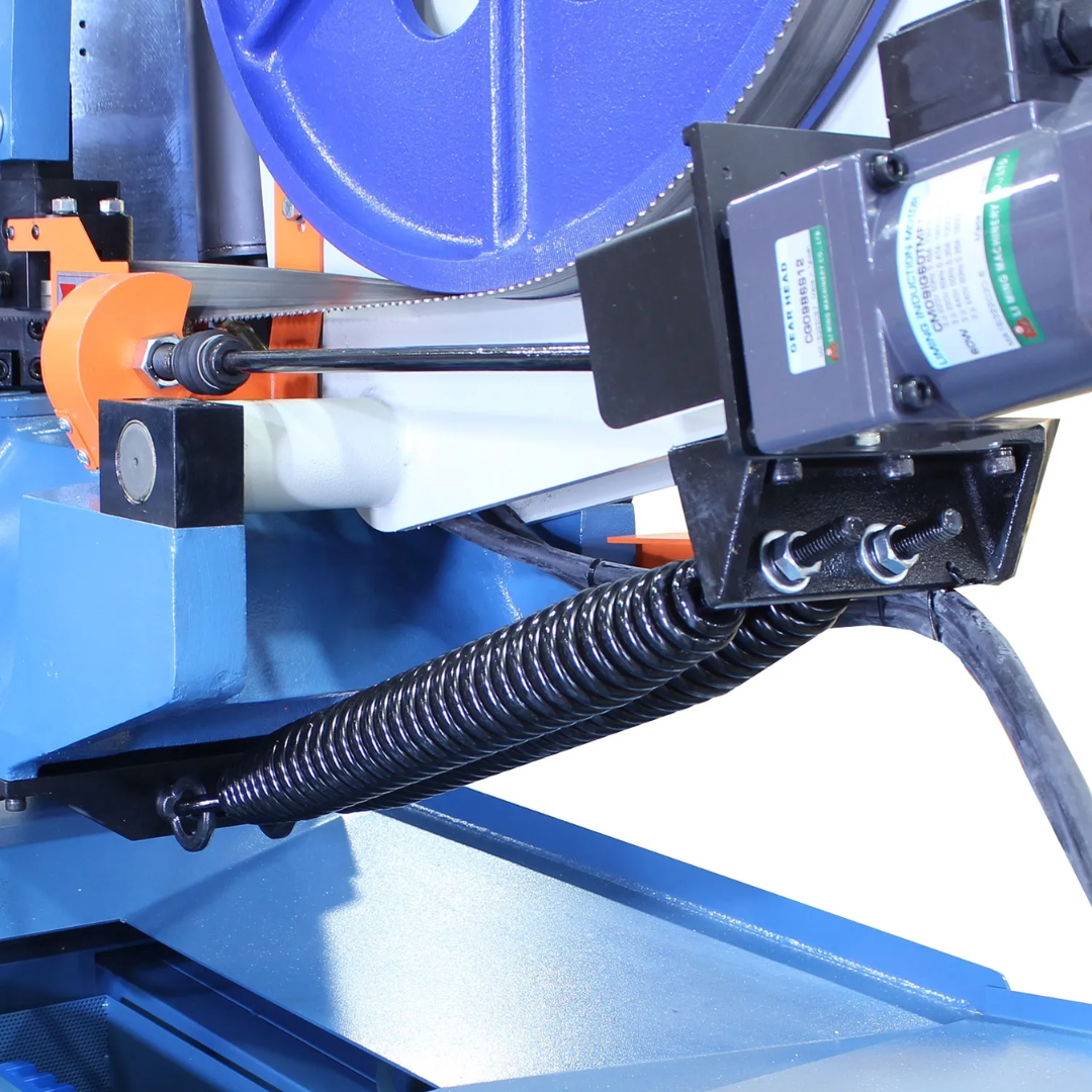 Control panel and operator interface on the Baileigh 18-Inch Semi-Auto Dual-Miter Horizontal Bandsaw (BS-24SA-DM) 1001389 featuring easy-to-use controls for semi-automatic cutting and hydraulic machine operation.