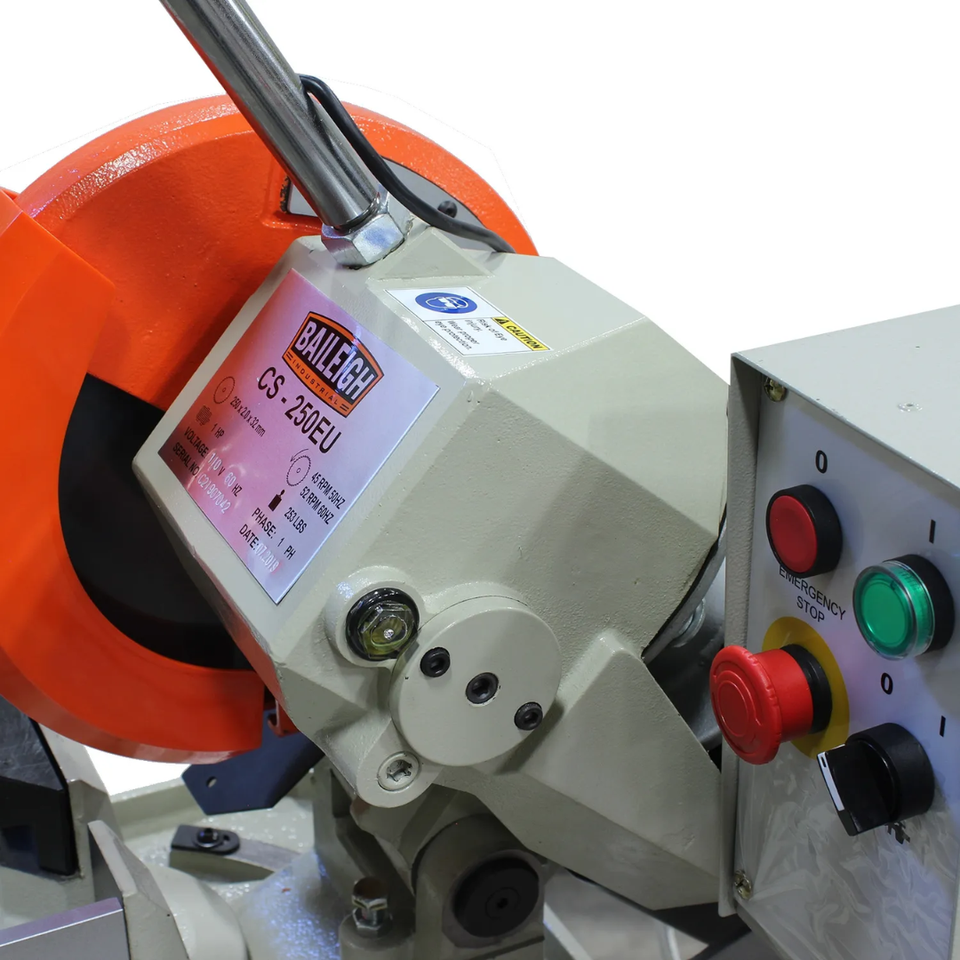 Control panel of Baileigh Manual Cold Saw CS-250EU 1002426 featuring operator controls for efficient and accurate metal-cutting operations.
