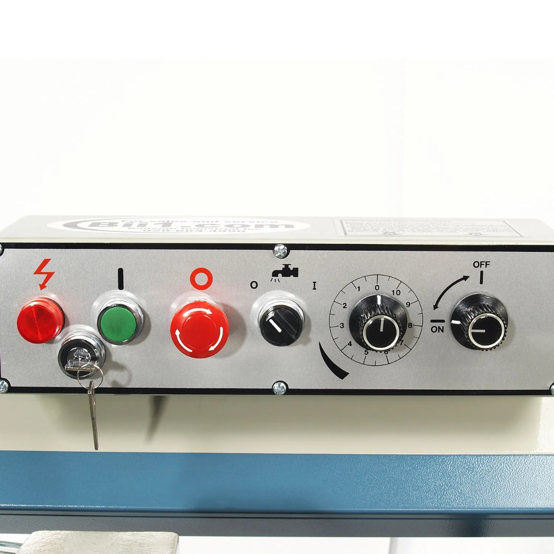 Control panel of the Baileigh 10-Inch Horizontal Bandsaw, 2 HP, 240V 1Ph (BS-300M) 1001492 with operator controls for safe and reliable cutting.