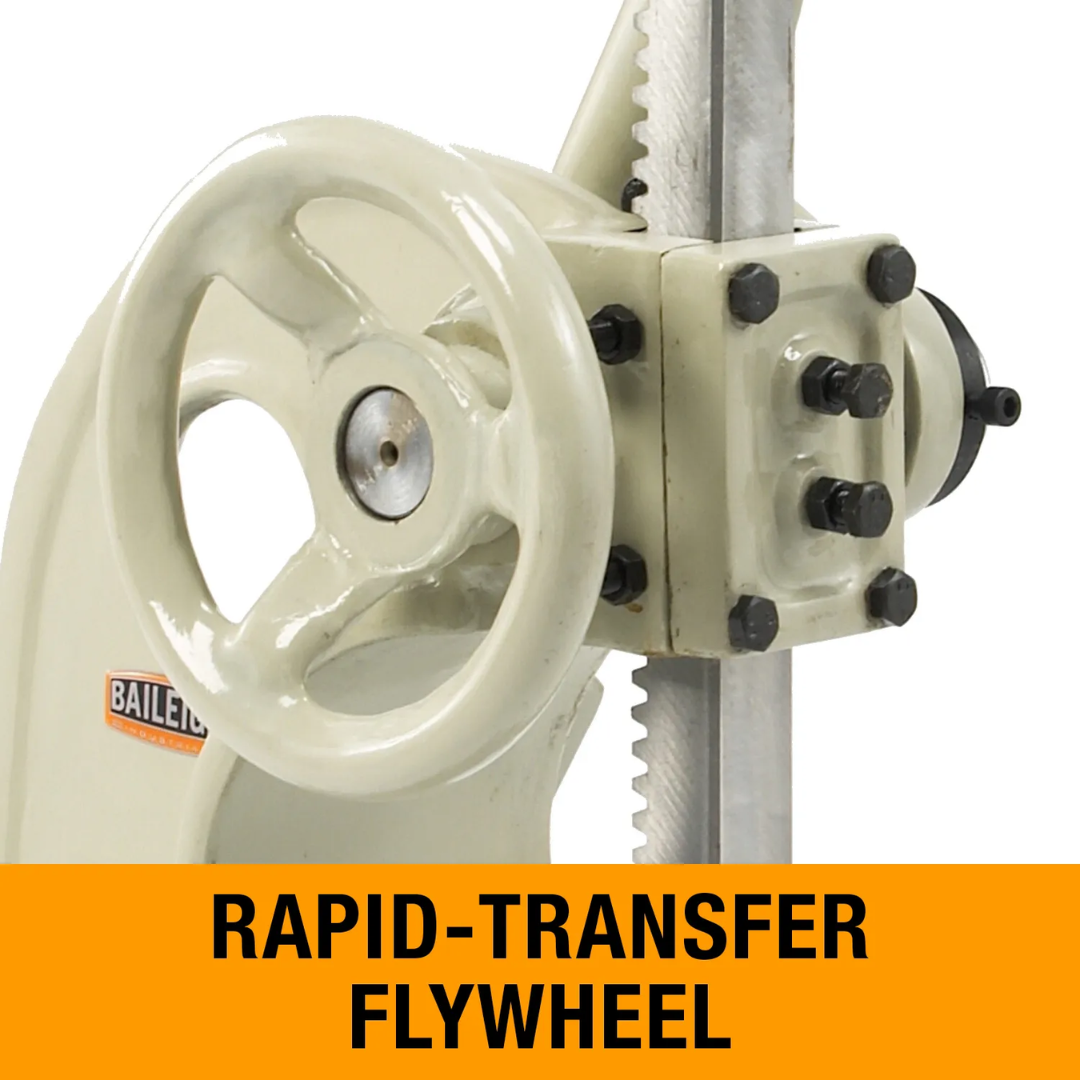 Detailed view of Baileigh Arbor Presses: Pressure AP-3R 1000260 rapid-transfer flywheel system providing smooth operation and efficient force application during pressing tasks.