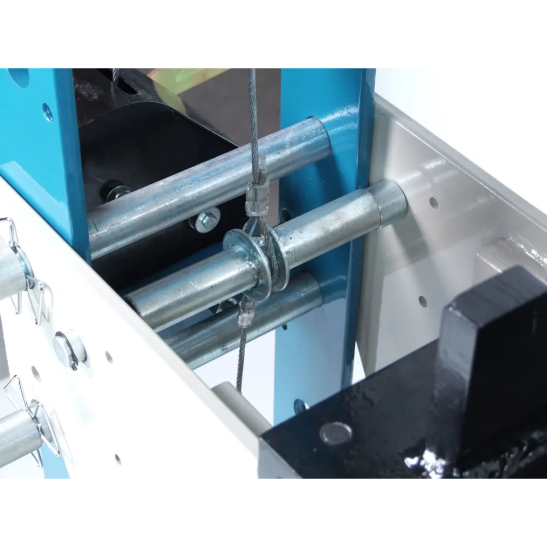 Detailed work area of Baileigh Air/Hand Shop Press: 7.8" Stroke 1004828 showing adjustable bed supports for versatile pressing and forming tasks.
