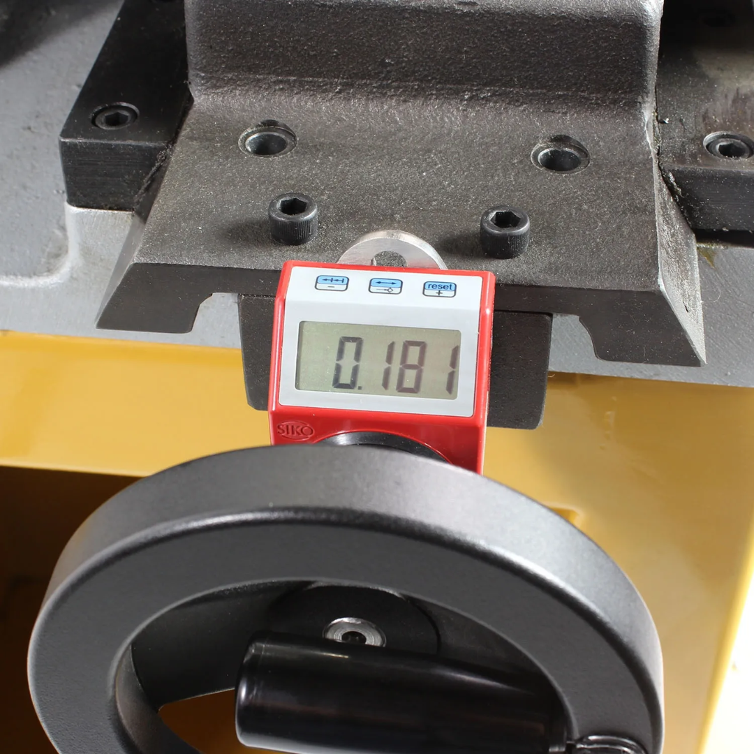 Digital angle display on Baileigh Tube & Pipe Notcher TN-800 1008064 enabling accurate setup and repeatable notch angle adjustments.