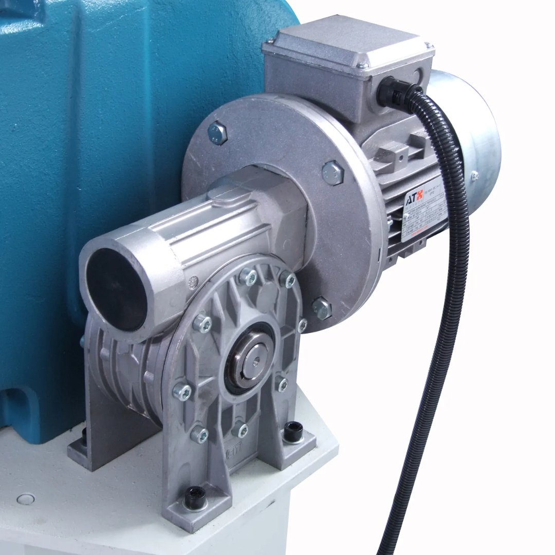 Drive and gearbox assembly on Baileigh Ring Roll Machine - (R-M40) 1006852 providing powered rotation and reliable performance for heavy-duty metal forming tasks.