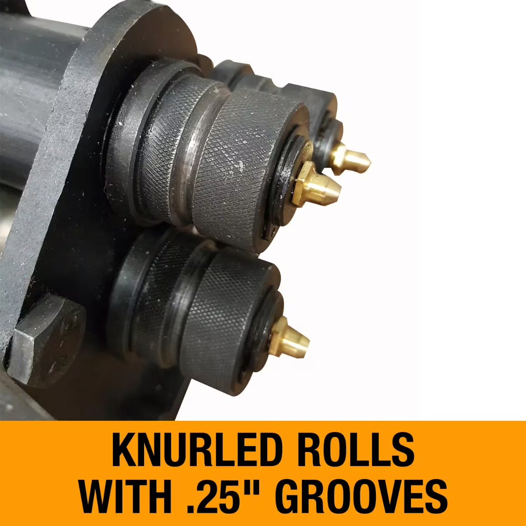 Drive roller assembly of the Baileigh Manual Roll Bender (R-M3) 1006851 featuring durable construction for consistent manual rolling performance.