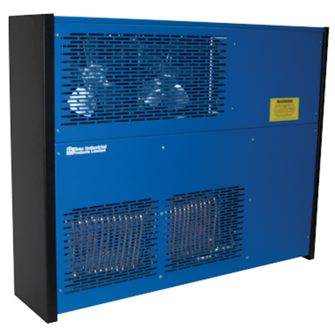 Front ventilation grille and fan system on the Ebac FD100 Lumber Dryer 13223BB-US engineered to provide strong airflow and consistent moisture removal during wood drying cycles
Heavy-duty metal enclosure of the Ebac FD100 Lumber Dryer 13223BB-US designed for reliable operation inside lumber drying chambers and woodworking facilities
Air intake and exhaust vent design on the Ebac FD100 Lumber Dryer 13223BB-US supporting balanced airflow and controlled drying performance for kiln drying systems