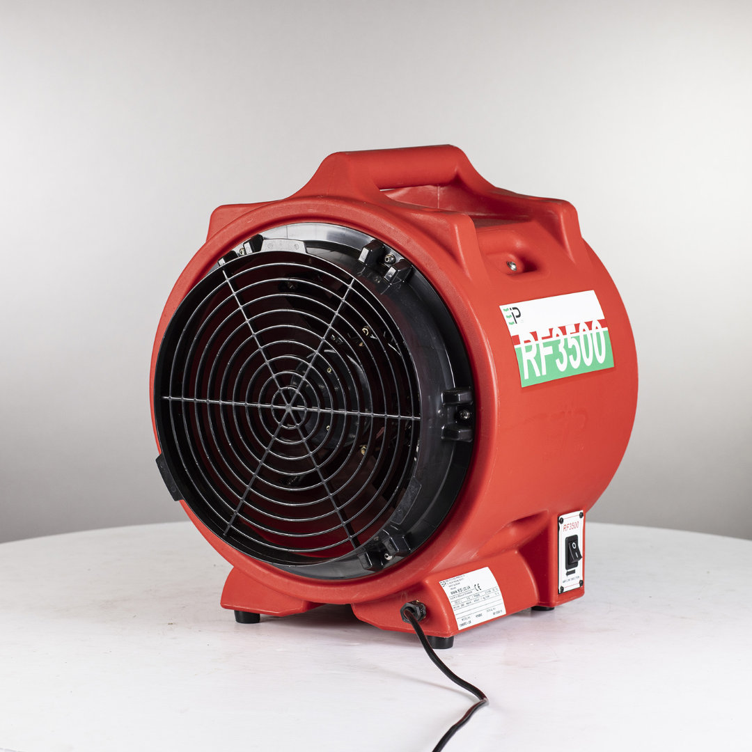 Ebac RF3500 Ventilator 10965RD-US industrial ventilator with high-output axial fan, durable red housing, and portable floor-mounted design for commercial air circulation