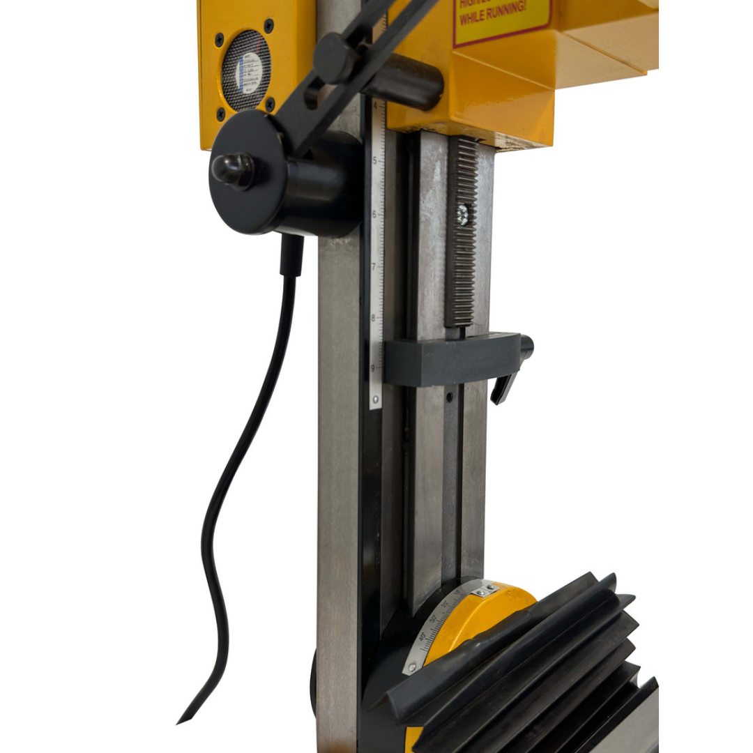 Enco 18" X 5" Compact Milling Drilling Machine, Various Speed, 110V X2 close-up of the power cord, column, and machine support structure.