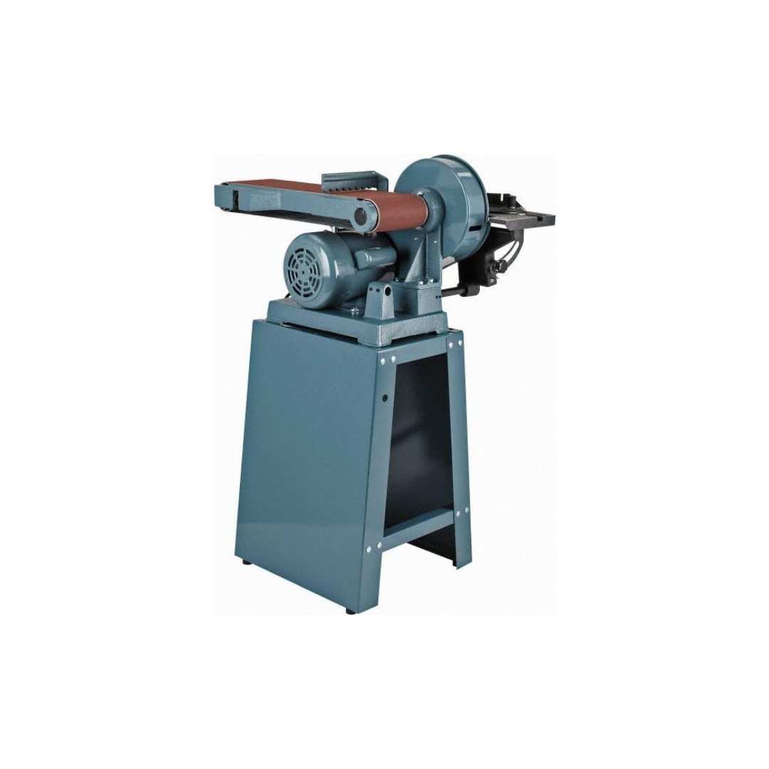 Enco 48" x 6" Combination Sanding Machine: 9" Disc Dia AS-609 full machine view showing the pedestal-mounted combination belt and disc sander with integrated base and professional workshop design.