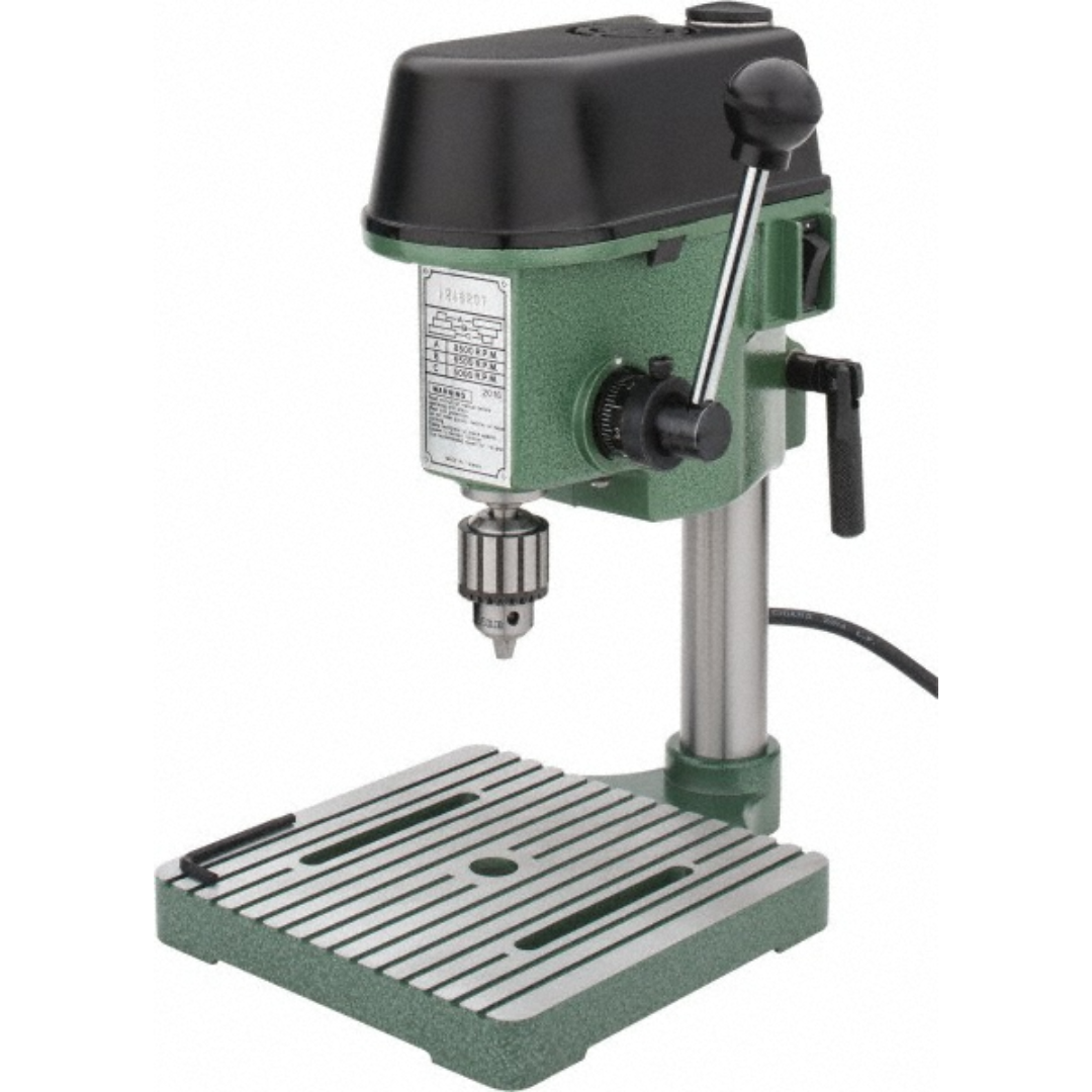 Enco Bench Stand, Drill Press: 4-5/16" Swing, 115 V, 1 Phase CH-3 front angled view featuring the compact bench-top drill press, precision chuck, adjustable work table, feed handles, and durable cast iron construction.