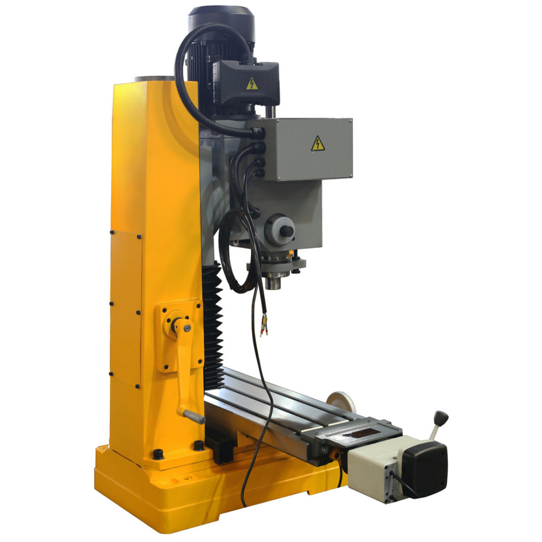 Enco HD Benchtop Mill/Drill with Power Feed & Tapping: 10" x 32" 2 HP ZX45 front close-up displaying the spindle controls, feed levers, digital control panel, and tapping functions.