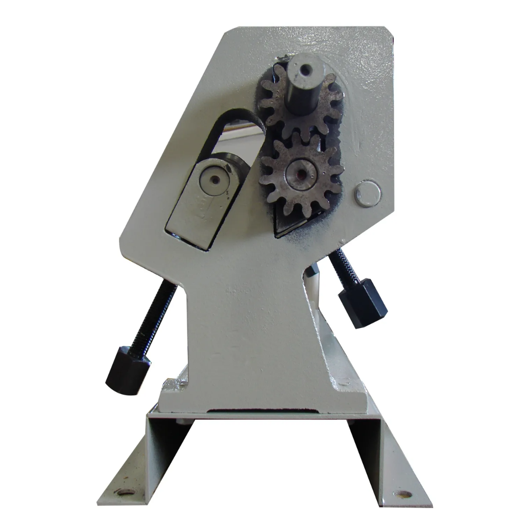 End view of the Baileigh Manual Slip Roll Machine - (SR-2420M) 1007297 showing the adjustable roll positioning mechanism for accurate material shaping.