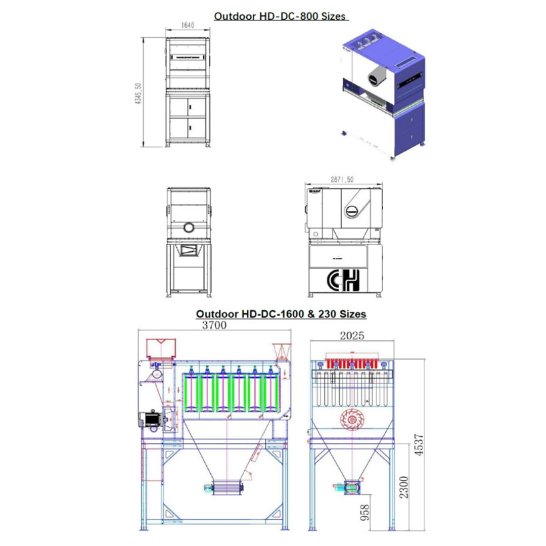Engineering drawing with dimensions and specifications for Castaly 30 HP outdoor canister dust collector