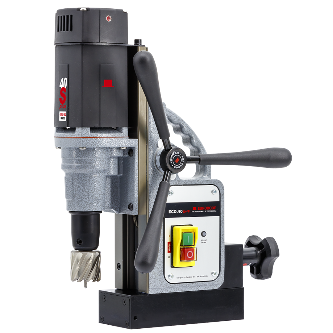 Euroboor ECO.40S+/P Magnetic Drilling Machine industrial mag drill with high-power motor, ergonomic feed handles, and stable magnetic base designed for precision steel drilling