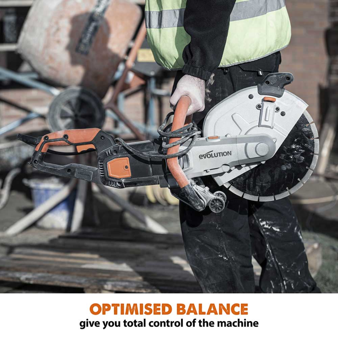 Evolution Power Tools 12 in. Electric Concrete Saw R300DCT engineered with optimized balance and weight distribution for greater control and reduced operator fatigue.