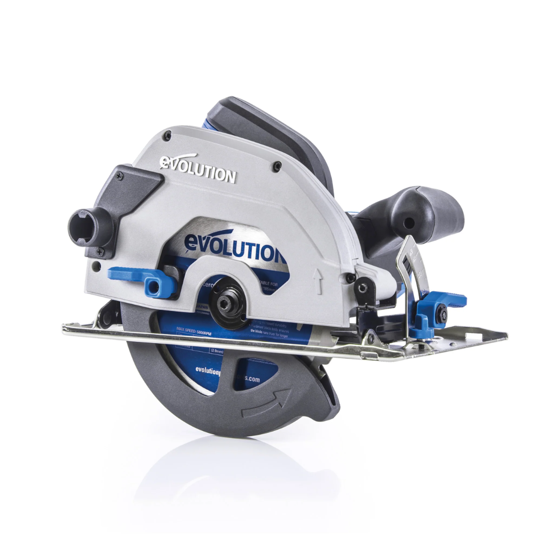 Evolution Power Tools Metal Cutting Circular Saw 7-1/4 in. Blade S185CCSL front view showcasing the complete metal cutting circular saw with magnesium base and ergonomic design.