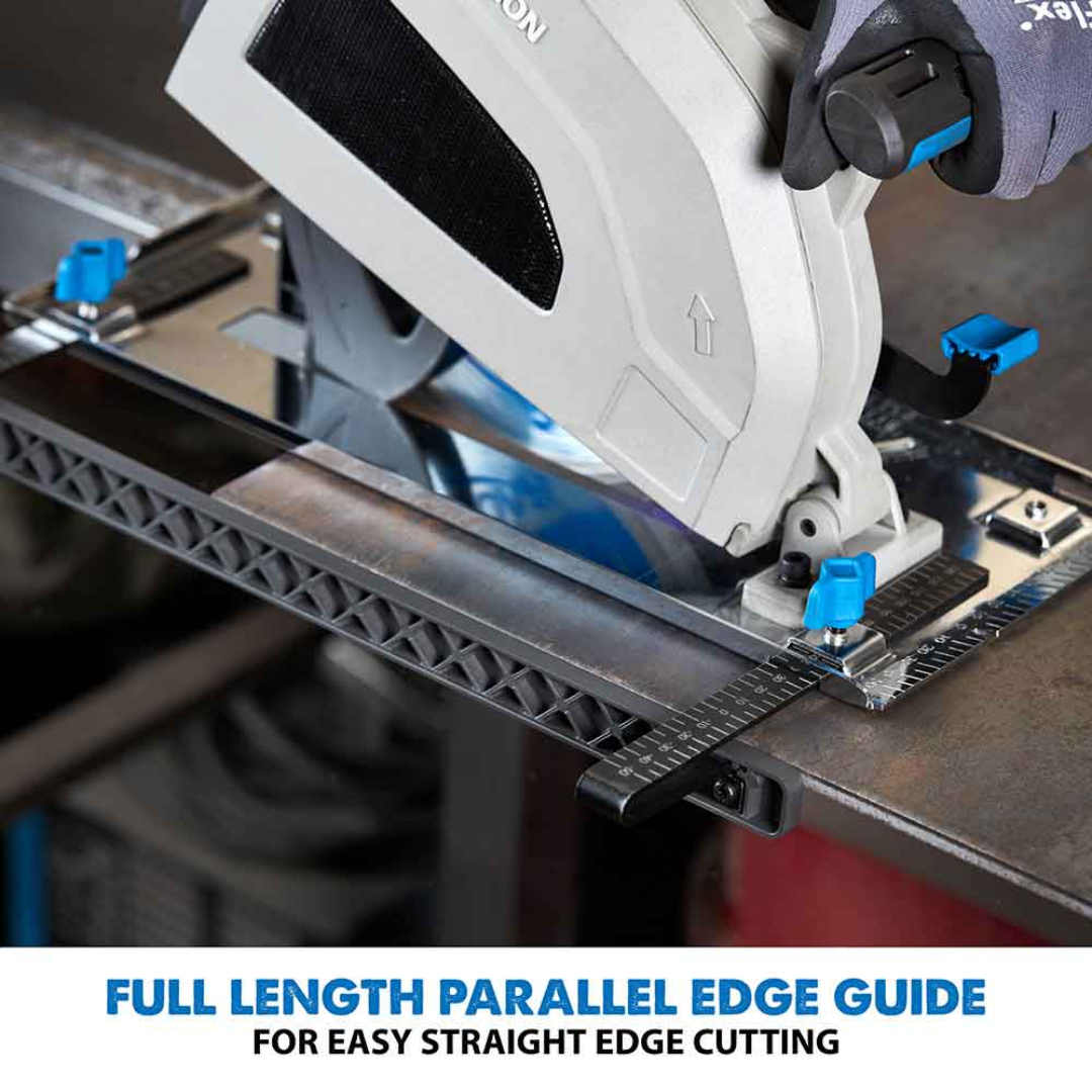 Evolution Power Tools Metal Cutting Circular Saw S210CCS highlighting the intelligent overload protection system designed to help protect the motor during demanding cutting applications.