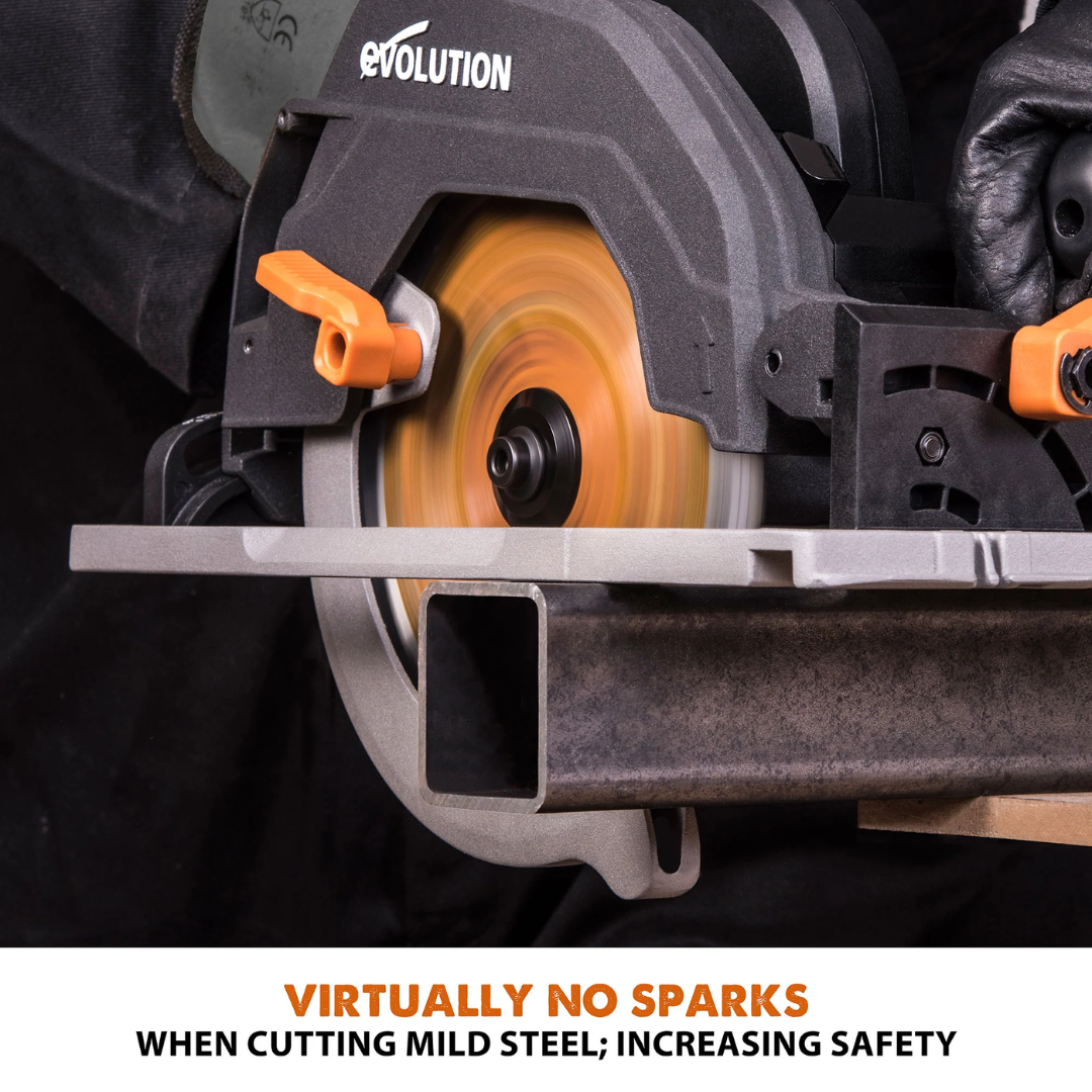 Evolution Power Tools Multi-Material Cutting Circular Saw 7-1/4 in. Blade R185CCSX featuring quick and easy blade and base adjustments for improved productivity.