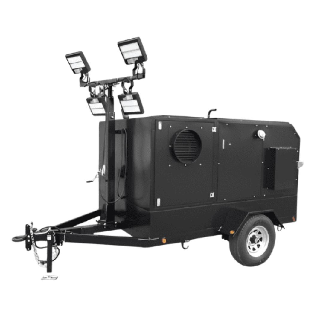 Flagro Indirect Fired Oil Heater FVO-400LTRC side view showing compact trailer design and industrial heating unit configuration